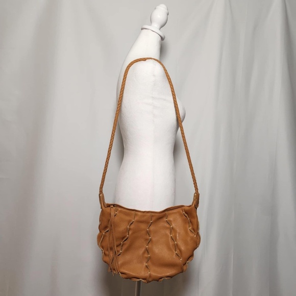 FATTO A MANO By Carlos Falchi Leather Crecent Moon Whip Stitch Hobo Sling Bag - Picture 1 of 12